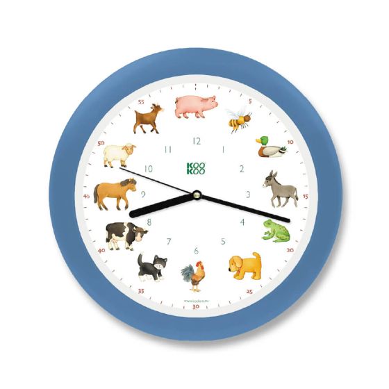 Horloge animaux de la ferme, modèle en cadre bleu