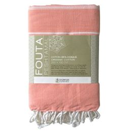 Fouta en coton biologique Blancetcorail 100 x 200cm