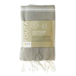 Fouta en coton biologique Blancettaupe 100 x 200cm