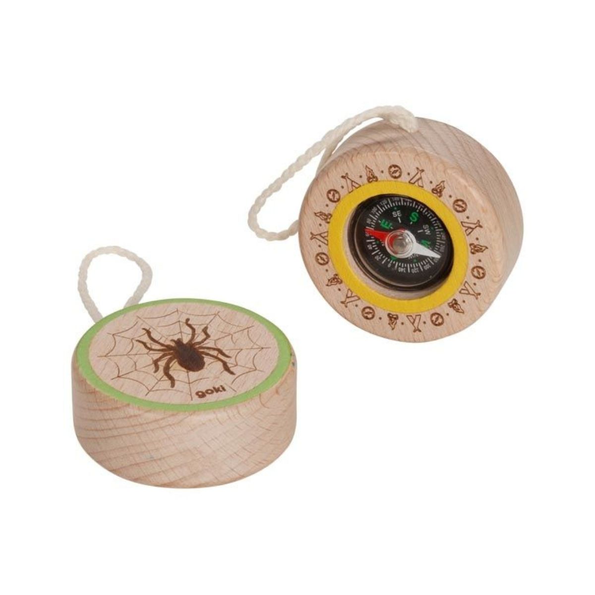 Mini-boussole en bois - motif araignée