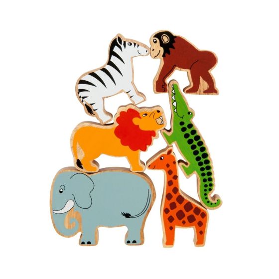 Sachet de 6 figurines en bois animaux du monde