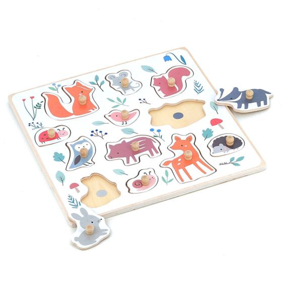 Puzzle Encastrement Boutons bois - Animaux de la forêt