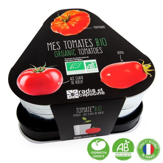 Plateau trio pots zinc - Tomates bio