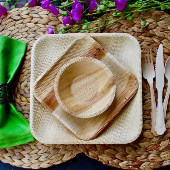Assiettes jetables en palmier - Lot de 25 - 24 x 24 cm