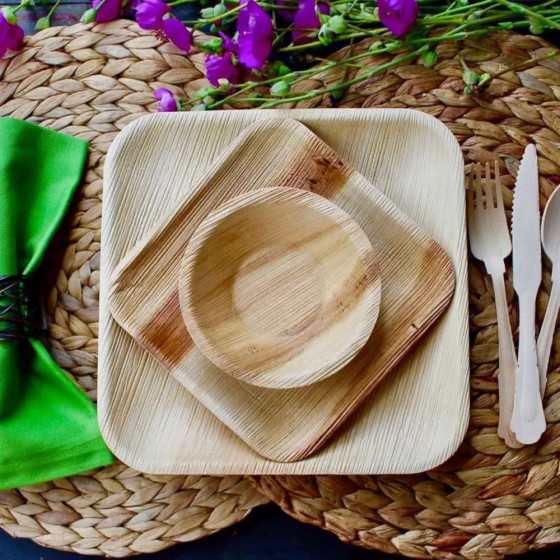 Assiettes jetables en palmier - Lot de 25 - 18 x 18 cm