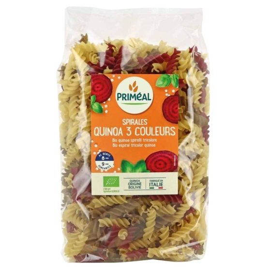 Pâtes spirales 3 couleurs au quinoa - 500g Pâtes spirales 3 couleurs au quinoa - 500g