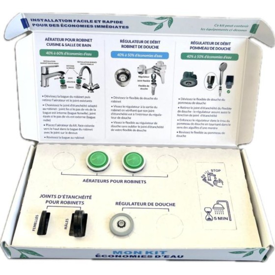 Pack économie d'eau pour 2 robinets et 1 douche