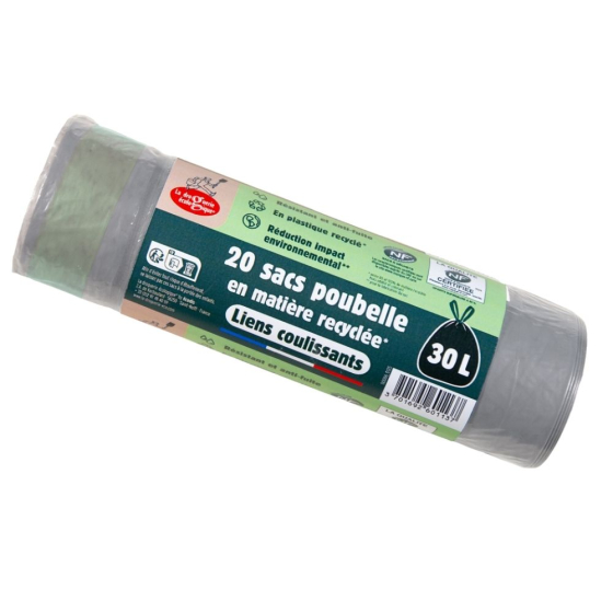 Rouleau 20 sacs poubelle coulissant - 30 L en display