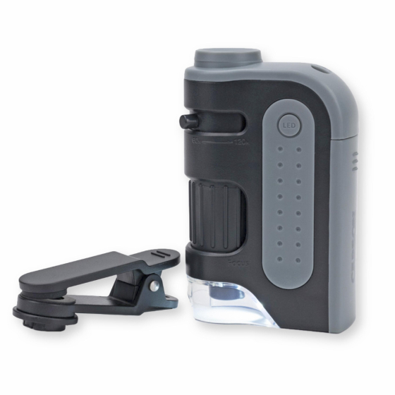 Microscope de poche MicroBrite Plus LED 60-120x avec adaptateur pour smartphone