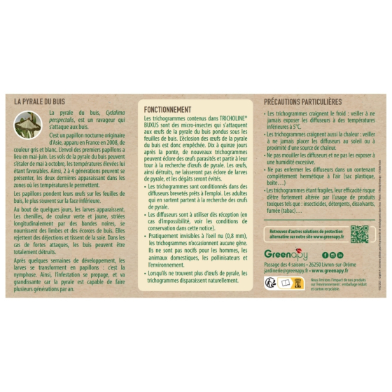 Trichogrammes anti pyrale de buis Tricholine Buxus