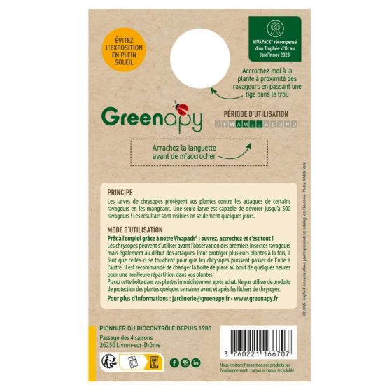 100 larves chrysopes anti-pucerons, cochenilles et acariens