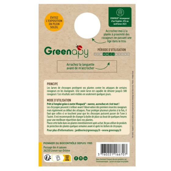 100 larves chrysopes anti-pucerons, cochenilles et acariens