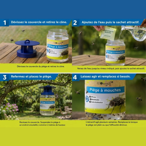 Piège à mouches avec dose de 20 grs d'attractifs