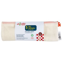 5 Sacs réutilisables céréales et légumineuses, en coton bio