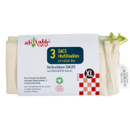 3 Sacs réutilisables XL en coton bio
