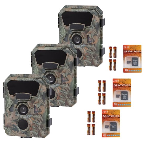 Pack 3 piège photographique PIE1066 + 12 piles AA + 3 cartes mémoire 32 GB