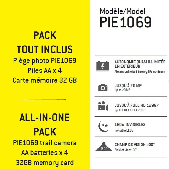 Pack 1 piège photographique PIE1069 + 4 piles AA + 1 carte mémoire 32 GB