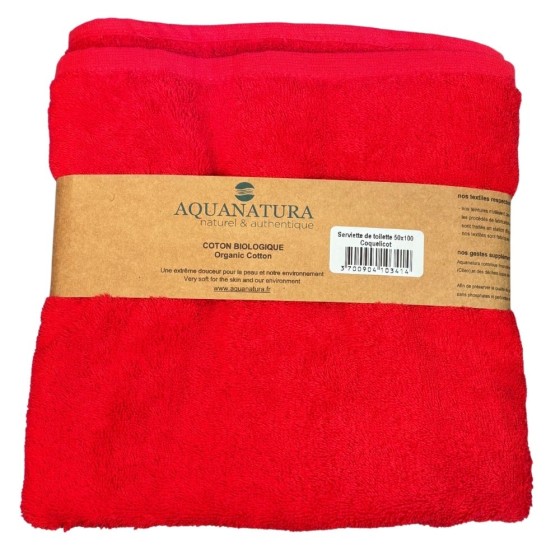 Serviette de toilette coton bio coloris coquelicot