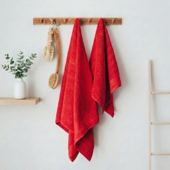 Serviette de toilette coton bio coloris coquelicot
