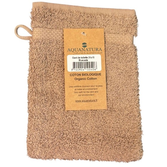 Gant de toilette coton bio coloris muscade