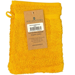 Gant de toilette coton bio coloris jaune ocre