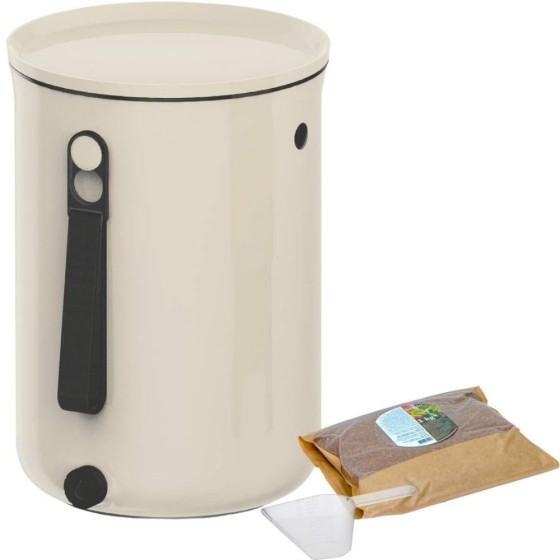 Composteur Bokashi Organko 2 – 9,6 L – Blanc crème – Activateur inclus