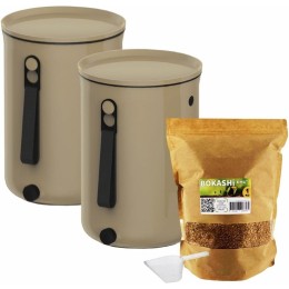Lot de 2 composteurs Bokashi Organko 2 – 9,6 L – Cappuccino – Activateur inclus