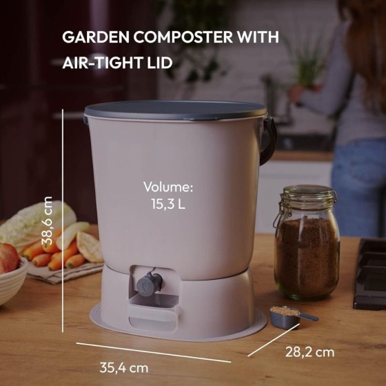 Composteur Bokashi Essential + base – 15,3 L – Cappuccino – Activateur inclus